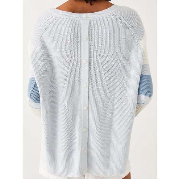 MERSEA Camden Striped Sweater Sky Blue/White Button Back Striped Sleeve ONE SIZE - Picture 2 of 10